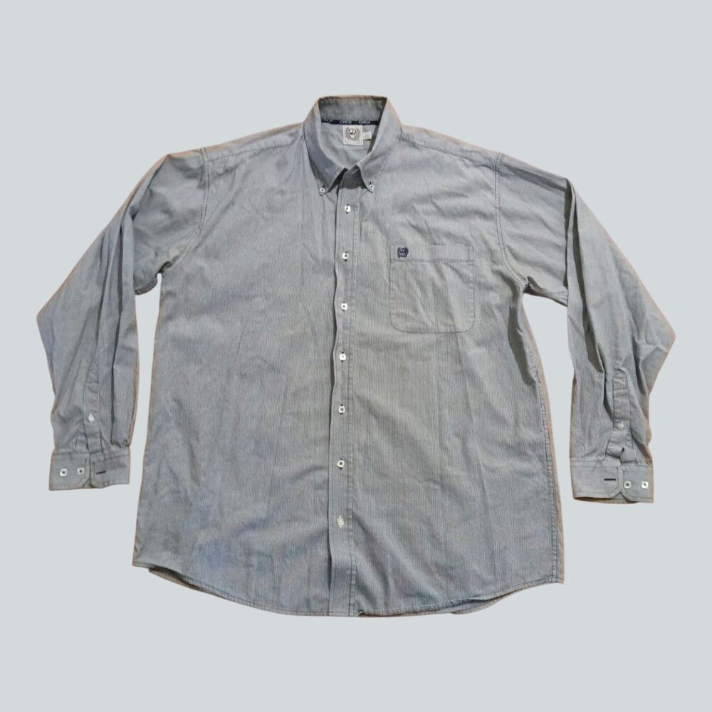 Cinch Men's Long Sleeve Button Down Shirt Navy/White Check Size L